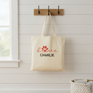 Bolso De Tela Amor con pata de mascota, corazón y nombre persona