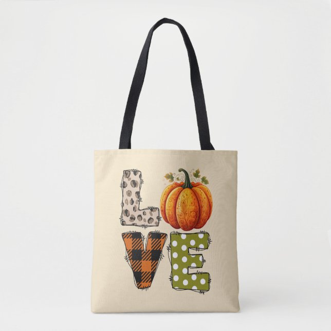 Bolso De Tela AMOR - Cuta calabaza y Papel Polka (Anverso)