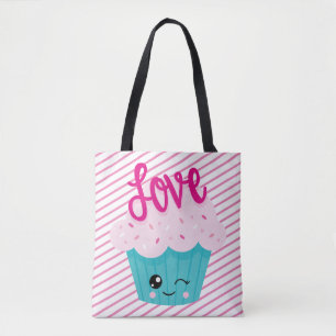Bolso De Tela Amor de Cupcake Kawaii Rosa Raya Azul Turquesa Lin