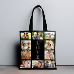 Bolso De Tela Amor familiar 10 Collage de fotos negro<br><div class="desc">Un collage de fotos con una bolsa de tote negra para celebrar a tu familia,  amigos,  mascotas,  etc. Personaliza con diez fotos. "AMOR" está escrito en el centro en elegante tipografía blanca.</div>