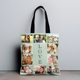 Bolso De Tela Amor familiar 10 Collage de fotos Sage Green