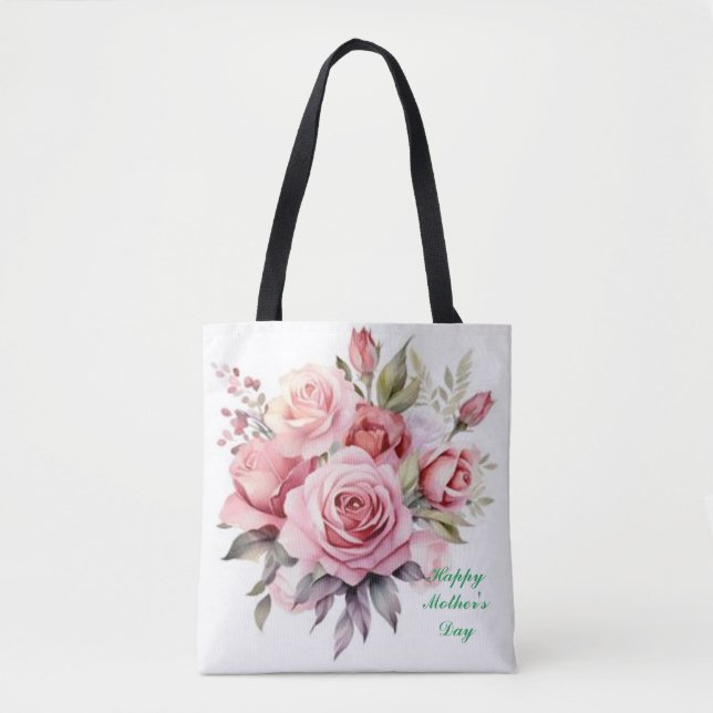 Bolso De Tela Amor floreciente: Tote floral favorito de mamá (Anverso)