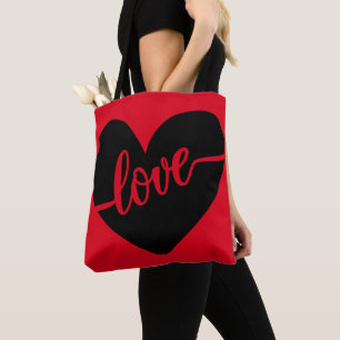 Bolso De Tela Amor moderno con corazón negro y letra roja de San