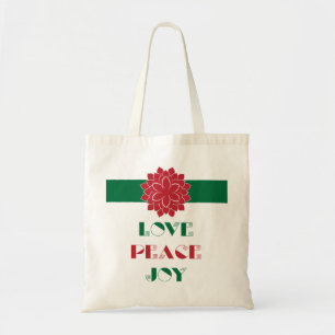 Bolso De Tela Amor moderno, paz, alegría texto con poinsettia