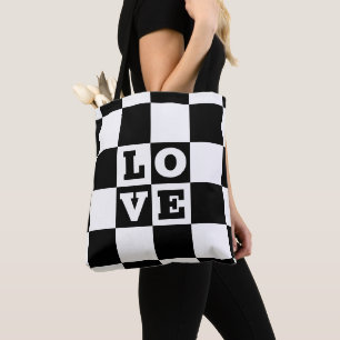 Bolso De Tela AMOR negro del verificador blanco