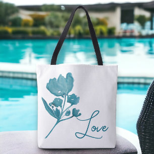 Bolso De Tela Amor personalizado Verde azulado acuarela Tote flo