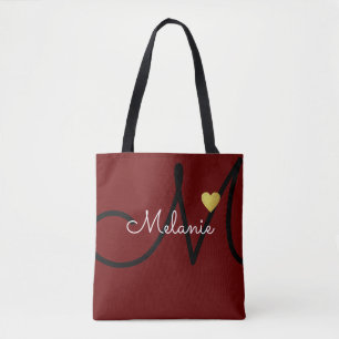 Bolso De Tela amor por monograma rojo oscuro
