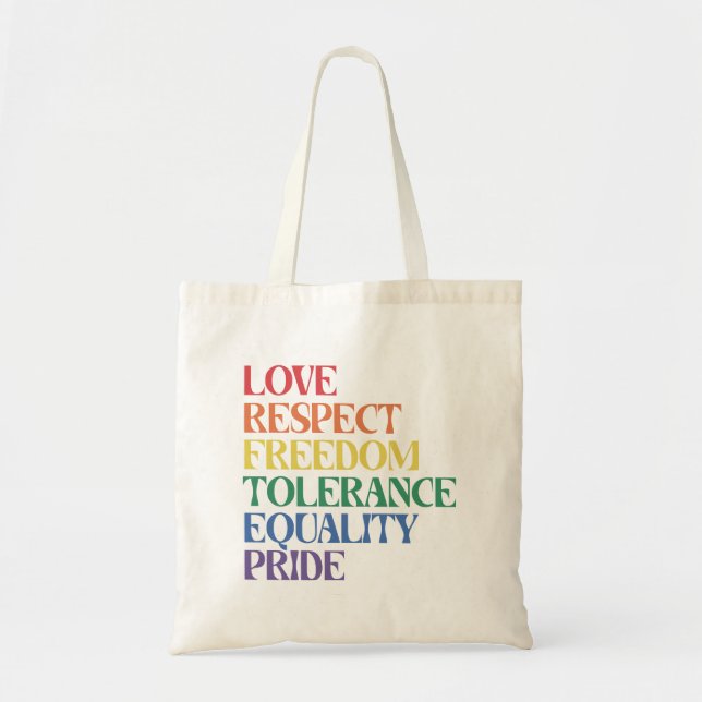 Bolso De Tela Amor Respeto Libertad Arcoiris Día del Orgullo Gay (Frente)