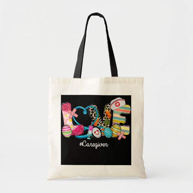 Bolso De Tela AMOR Stethoscope Scrub Cuidador Vida de enfermera (Frente)