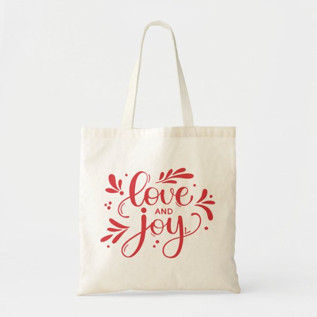 Bolso De Tela Amor y alegría. Caligrafía de Navidades rojos (Frente)