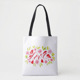 Bolso De Tela Amor y flores - rosa y rojo