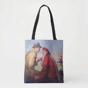 Bolso De Tela Amor y romance vintage, pareja en partido de fútbo