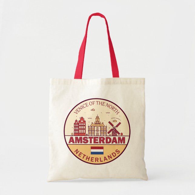 Bolso De Tela Amsterdam Países Bajos City Skyline Emblem (Frente)
