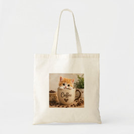 Bolso De Tela Amuleto de Gatito en Taza de Café