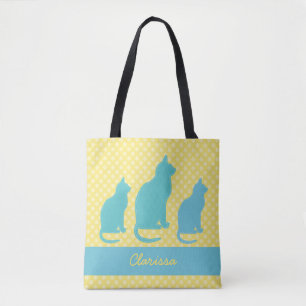 Bolso De Tela Añadir el nombre Punto de Polka Amarillo con gatos