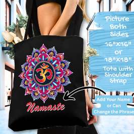 Bolso De Tela Añadir nombre, Mandala con símbolo OM en negro