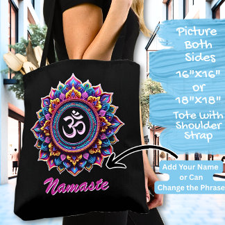 Bolso De Tela Añadir nombre, Mandala rosa con símbolo OM en negr