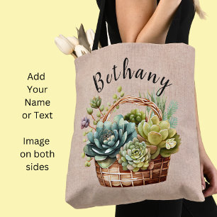 Bolso De Tela Añadir nombre o texto, cesta de plantas suculentas