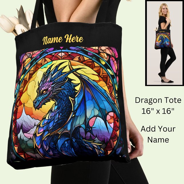 Bolso De Tela Añadir nombre o texto, dragón de vidrio manchado (Subido por el creador)