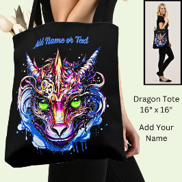 Bolso De Tela Añadir nombre texto, azul rosado fantasía Dragon o