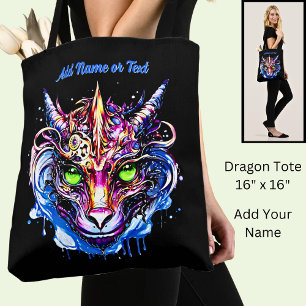 Bolso De Tela Añadir nombre texto, azul rosado fantasía Dragon o