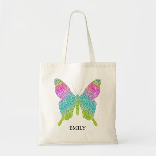 Bolso De Tela Añadir su nombre Purpurina colorido mariposa Tote