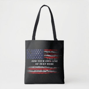 Bolso De Tela Añadir tu propio texto a la bandera norteamericana