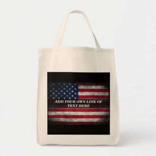 Bolso De Tela Añadir tu texto a la bandera estadounidense