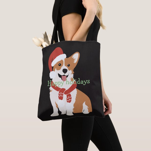 Bolso De Tela Añadir tu texto Perro gracioso Navidad lindo Negro (Detalle)