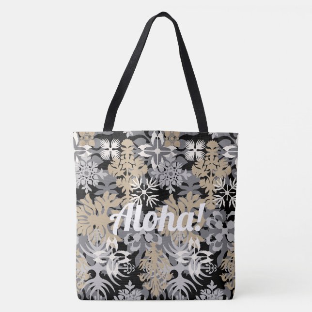 Bolso De Tela Anahola Bay Hawaiian Abstract Floral Black (Anverso)