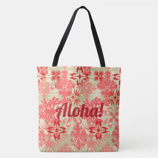 Bolso De Tela Anahola Bay Hawaiian Abstract Floral Coral (Anverso)
