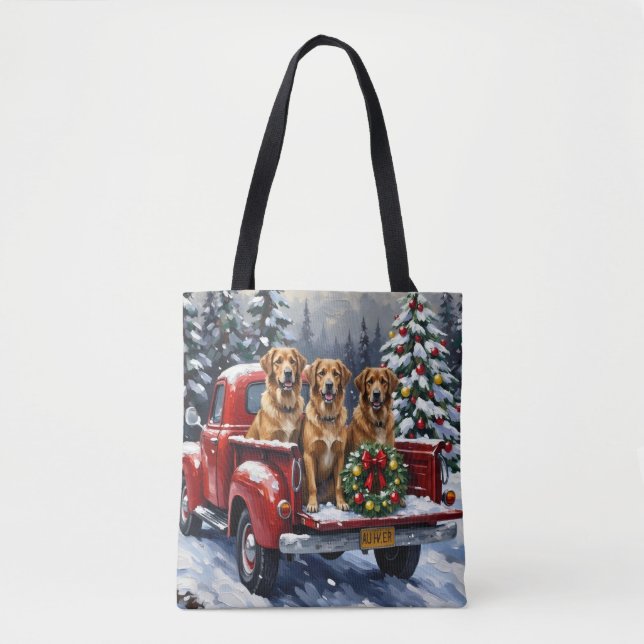 Bolso De Tela Anatolian Shepherd Dog Christmas Red Truck Holiday (Anverso)