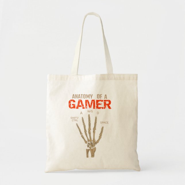Bolso De Tela Anatomía de un teclado de mano con esqueleto gamer (Frente)