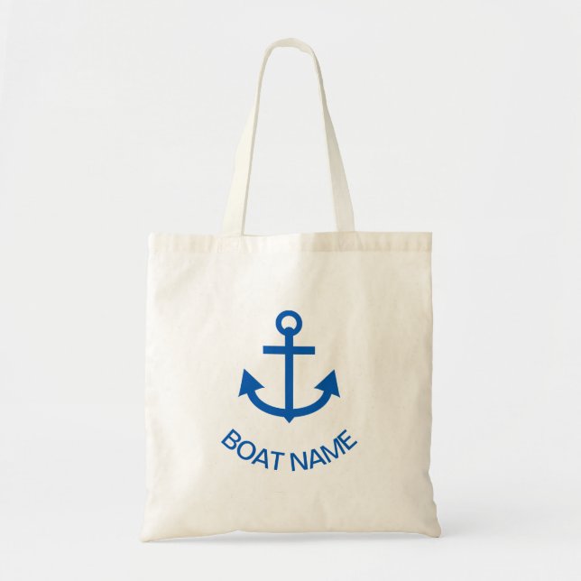 Bolso De Tela Anchor Blue Personalizado Tu Nombre De Barco (Frente)