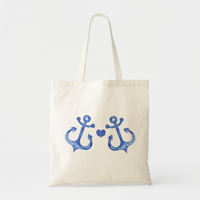 Bolso De Tela Anchores náuticos y corazón | Tote presupuestario (Frente)