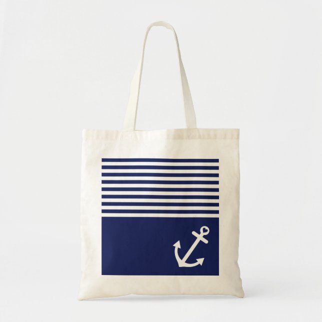 Bolso De Tela Ancla de amor azul de la marina Nautical (Frente)