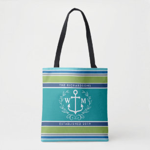 Bolso De Tela Ancla Monograma Laurel Wreath Stripes Náutico