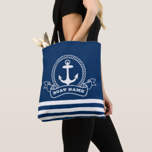 Bolso De Tela Ancla Náutica Azul Marino Rayado