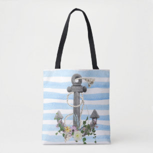 Bolso De Tela ancla náutica con flores