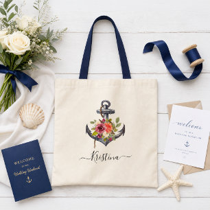 Bolso De Tela Ancla Náutica Floral Boda Dama de Honor