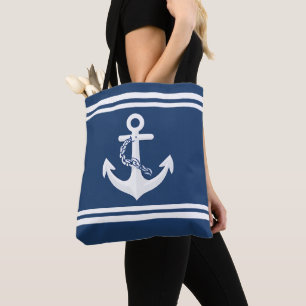Bolso De Tela Ancla Náutica Vela Embarcación Blanco Azul Marina