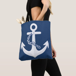 Bolso De Tela Ancla Náutica Vela Navegación Blanco Azul Marina