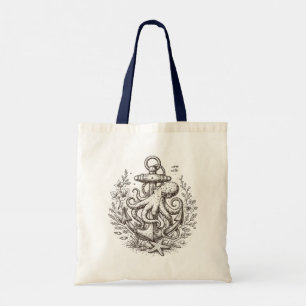 Bolso De Tela Ancla náutica vintage con pulpo