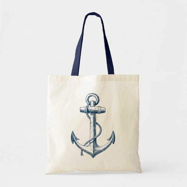 Bolso De Tela Ancla Nautical Tote Bag Gift Nave Azul Blanco (Frente)