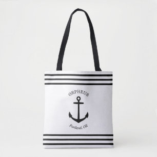Bolso De Tela Ancla personalizado Emblem Nautical (blanco y negr