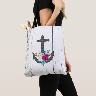 Bolso De Tela Ancla Rústica de Playa y Náutica Veraniega Floral 