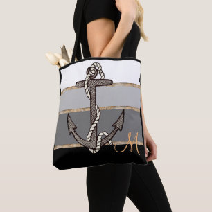 Bolso De Tela Ancla y cuerda náuticas (pendiente/monograma