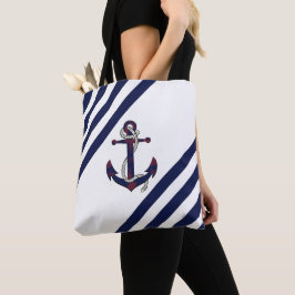 Bolso De Tela Anclaje azul oxidado nético/nudo marino/banda mari