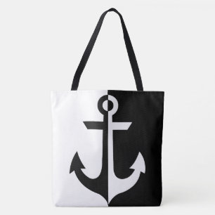 Bolso De Tela Anclaje blanco y negro náutico {elige tu color}