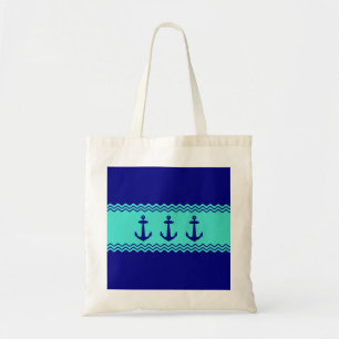 Bolso De Tela Anclaje de banda turquesa azul costero Nautical